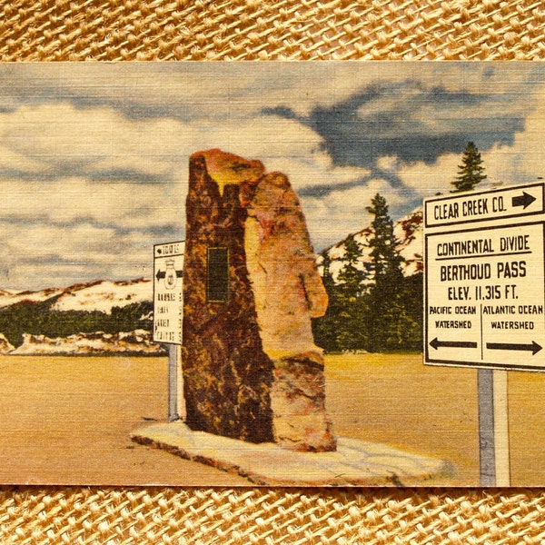 Mid Century Vintage 1950s Linen Postcard of  Berthoud Pass, Continental U.S. Divide FREE SHIP