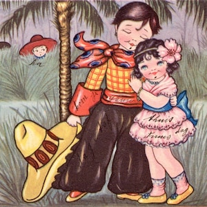 Carte postale de cow-girl et cow-girl Margaret Borris, années 20, artiste signée, Albrecht & Meister AG, entreprise, timbre néerlandais de 1 et 1/2 cents Nederland,