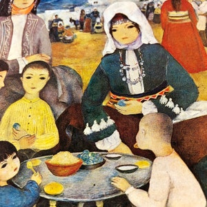 Vintage Postkarte türkische Darstellung von Yoruk Dorf mit Familie in traditioneller Kleidung KOSTENLOSER SCHIFF