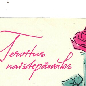 Estse vintage ansichtkaart jaren 60 met roze roos