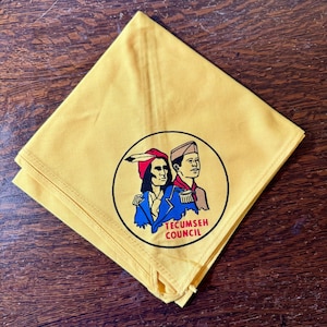 Boy Scout Yellow Neckerchief, Tecumseh Council, NOS, Vintage 1960s - 70s, Ohio BSA