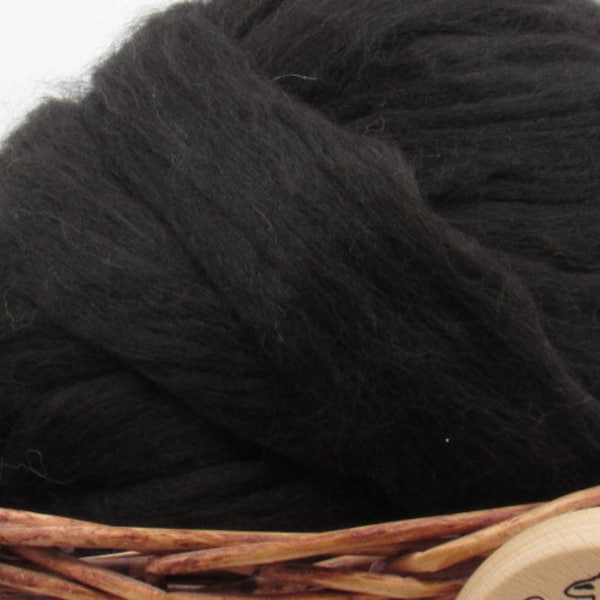 Black Baby Alpaca Top - Undyed Natural Spinning Fiber/ Roving - 1oz