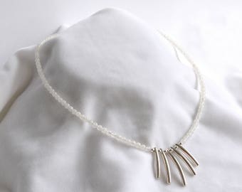 SS 4mm Moonstone Bead Necklace With Five Sterling Pendants
