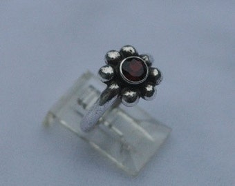 Sterling Silver and Single Garnet Ring