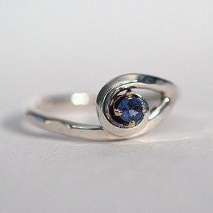 Solid Sterling Silver & Sapphire Wire Sculpture Ring