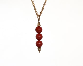 Coral Three Bead Pendant 14kt Yellow Gold