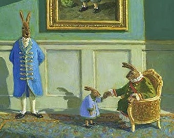 Grandpa Rabbit Postcard Artist Michael Sowa Art Illustration Surreal Light  magic Fantasy Sky Dreams Dream Comical Memories Happy Moments