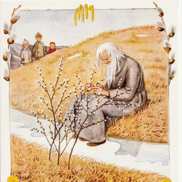 March has buds in her hair Postcard Art By Elsa Beskow Books Around The Year Library Sweden Beautiful Fairy Tale Beloved Classic Spring Sun