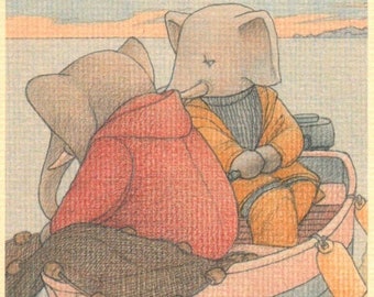 Elephants Never Forget The Fishermen Postcard Artist Graham Percy Fantasy Animal Illustration D & C Vintage Vaults Wonderful World Book Read