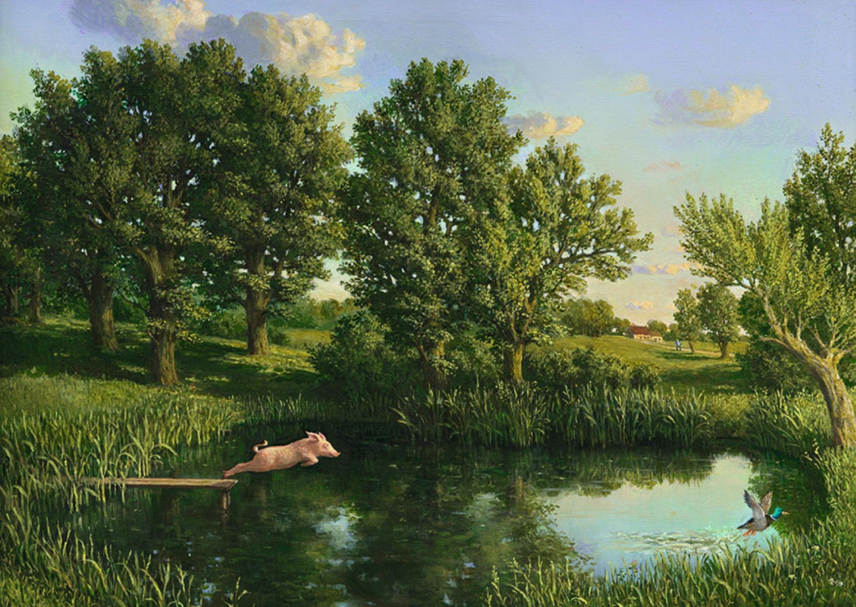 Diving Pig Version 2 Postcard Artist Michael Sowa Art