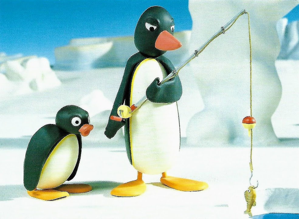 Pingu Fishing Postcard Animation c Penguin Penguins Friends Etsy