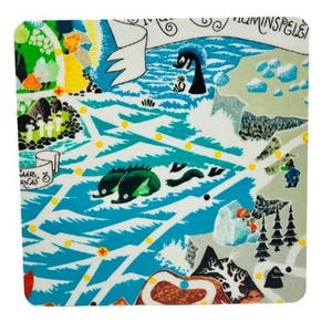 Moomin Valley Zeekaart Gelamineerd berkenhout The Groke Design Zweden Decoratie Moomintroll Tove Jansson Theesalontafel Deco Maan
