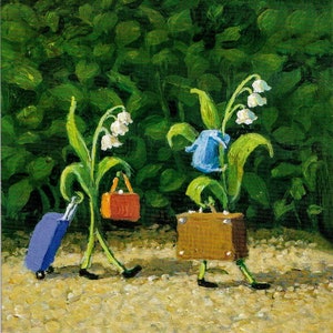 Lily of the valley moves Postcard Artist Michael Sowa Art Illustration Surreal Light  magic Fantasy Sky Dreams Dream Summer Spring Painting