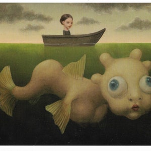 Feeling Fish Marion Peck postcard Museum quality X large card pop surrealist USA Philippines Mark Ryden artist Animal Art Girl Boat Kitsch