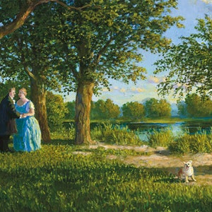 Schinkel in gesprek met Koningin Luise Ansichtkaart Kunstenaar Michael Sowa Kunst Illustratie Surrealistisch Lichtkunst magie Fantasie Luchtdromen architect