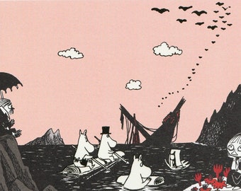 Moomin - After The Storm - Postcard - Tove Jansson - Moomintroll Finland Sweden Fairytale Fantasy Cute Ship Wreck Fun Kawaii Scandinavia Art