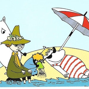 Moomin - Giorni di sole in spiaggia - Cartolina - Tove Jansson - Moomintroll Snork Maiden Snufkin