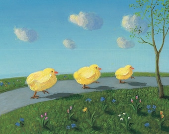 Chicken parade Postcard Artist Michael Sowa Art Illustration Surreal Light  magic Fantasy Sky Dreams Dream Easter Memories Happy Moments