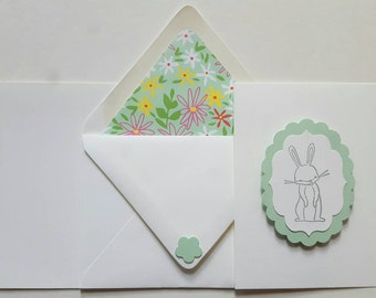 Small Card Collection - Grey Bunny in Mint or Pink Floral