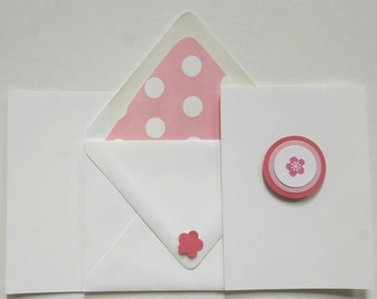 Small Card Collection- Pink Polka Dot Cherry Blossom