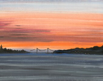 Sunset on the Golden Gate 16x22, Digital Download, Wall Art, Colorful, Printable, Downloadable, Spiritual Art, ORIGINAL TEMPERA PAINTING