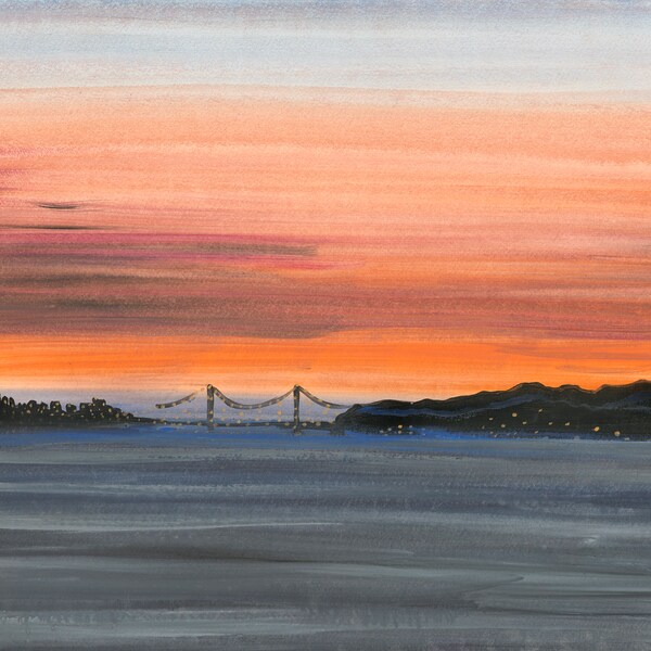 Sunset on the Golden Gate 16x22, Digital Download, Wall Art, Colorful, Printable, Downloadable, Spiritual Art, ORIGINAL TEMPERA PAINTING