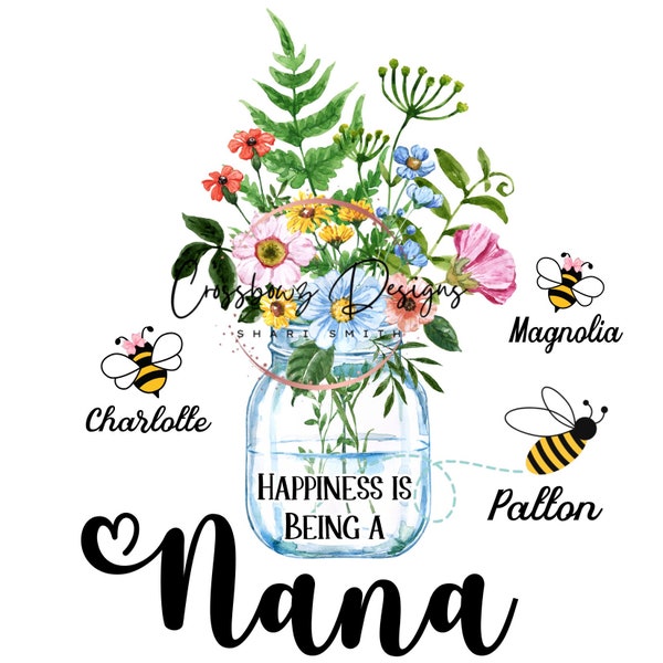 Mother's Day, Mom, Nana, ETC, Flowers, Bees, Garden, Happiness, Grands, Kids, Garden Flag, Tshirt, Mug, Blank, PNG, Digital File, Download