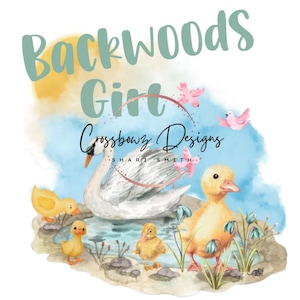 Backwoods, Girl, Ducks, Swan, Birds, water, fun, woods, pond, PNG, Sublimation, Digital file, Download