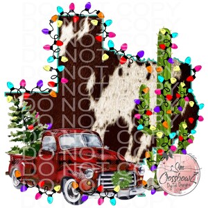 Texas Map Png, Merry Christmas, Texas Png, Western, Cowhide, Red Truck, Sublimation Png, Digital Download, Weihnachtslichter, Kaktus