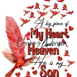 Roter Vogel, Erinnerung, Sohn, Himmel, mein Herz, Flügel, PNG, Sublimation, digitale Datei, Download