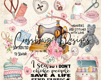 Tumbler, Sewing, Quilting, Sewing Machine, Memory Bear, Fabric, PNG, Digital File, Download