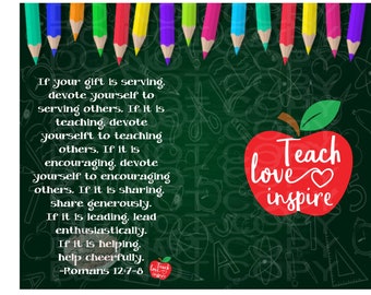 Teach, Teacher, Romans 12. Teaching, Apple, Tumbler, Sublimation, PNG, Digital File, Download
