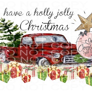 Red Truck Christmas, Holly Jolly Christmas, PNG, Sublimation, Digital Download, Christmas, Truck