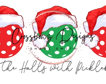 Pickleball, Deck the Halls, Nikolausmütze, Weihnachten, PNG, Sublimation, digitale Datei, Download, Printable, Urlaub