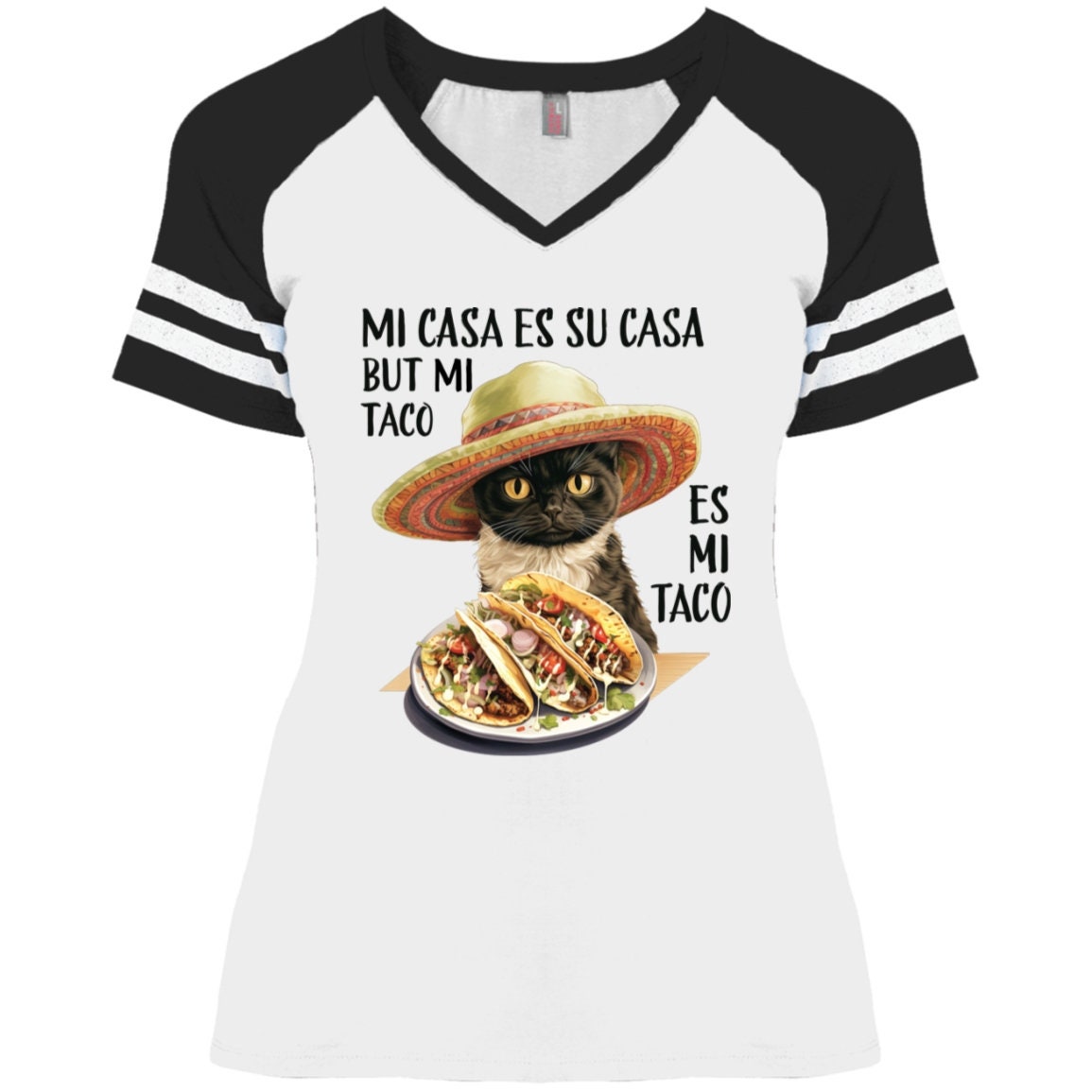 Camisas de gato, REGALO DE GATO divertido, Mi Casa Es Su Casa PERO Mi Taco Es Mi Taco, Camiseta con cuello en V del juego de damas de Taco Cat, amantes de los gatos, mamá gato, papá gato
