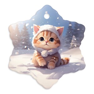 Cat ornament, porcelain Ornaments, Kawaii kitten ornament, Christmas cat decor, Christmas star, unique holiday gift, best holiday gifts