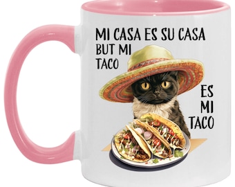 TAZA DE GATO, Taza de gato de taco Taza de acento de 11 oz, mujer de cumpleaños de taco, o hombres, Taza divertida para él o ella, Taza de taco, regalo divertido, mejores regalos navideños
