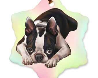 Boston Terrier Bombka Bożonarodzeniowa, Dwie Różne Strony, Porcelanowe Ozdoby, Prezenty Boston Terrier, Mama Boston Terrier, Prezent dla taty psa