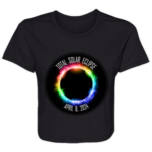 Solar Eclipse shirt for women, cropped top, Total Solar Eclipse April 8, 2024, Ladies&#39; Flowy Cropped Tee, April Solar eclipse 2024 gifts