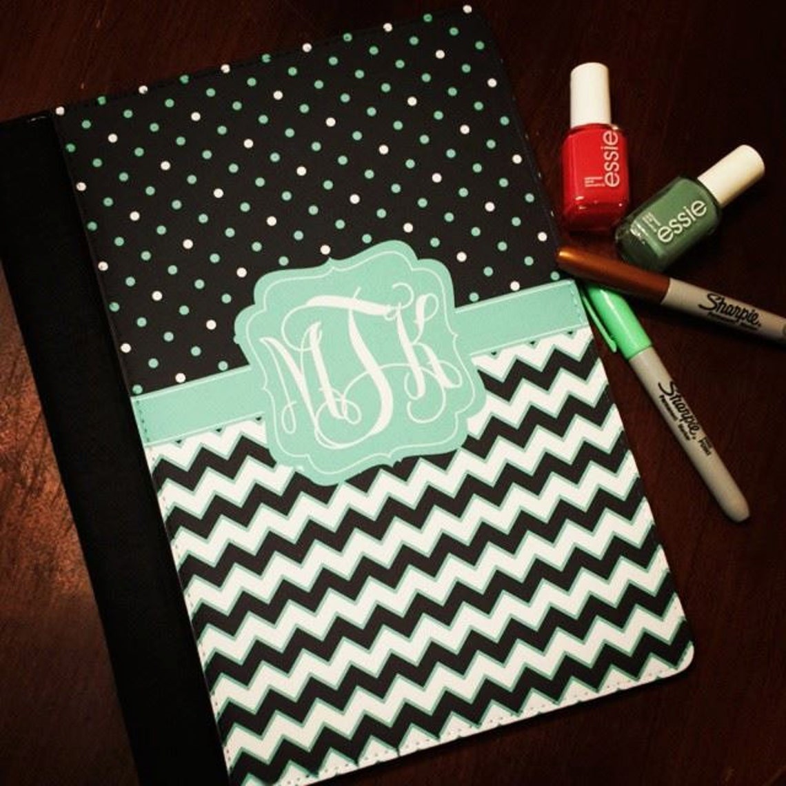 Design Your Own Portfolio Notebook with Monogram. Chevron Etsy