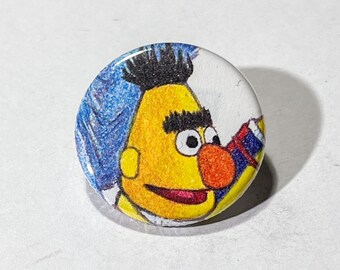 BERT, Bert & Ernie, Sesame Street - 1.25" Pinback Button Handmade from Vintage Children's Books - One of a Kind Button Pin