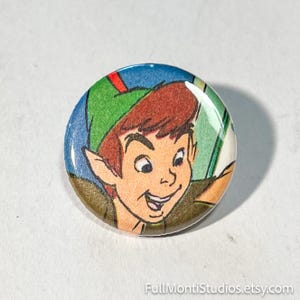 PETER PAN - 1.25" Pinback Button Handmade from Vintage Children's Books - One of a Kind Button Pin