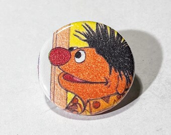 ERNIE, Bert & Ernie, Sesame Street - 1.25" Pinback Button Handmade from Vintage Children's Books - One of a Kind Button Pin