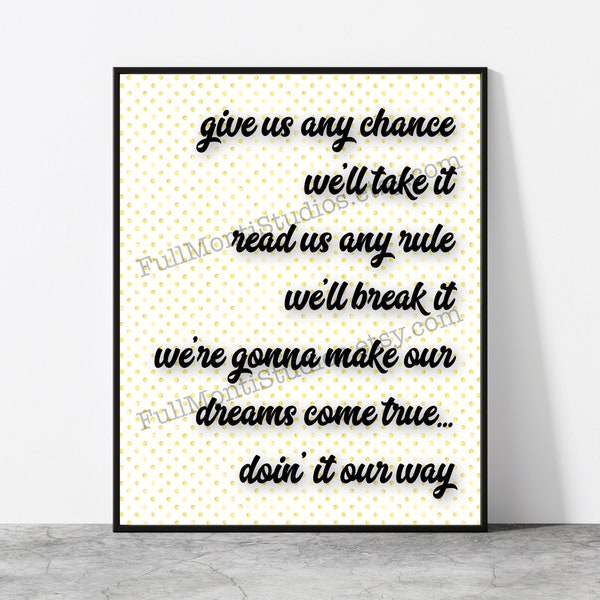 LAVERNE AND SHIRLEY Theme Song Lyrics, Funny Comedy Sitcom - Unframed Art Print - Modern Wall Art - Doing it Our Way