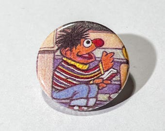 ERNIE, Bert & Ernie, Sesame Street - 1.25" Pinback Button Handmade from Vintage Children's Books - One of a Kind Button Pin