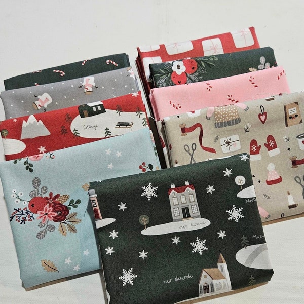 Christmas Fabric Bundle, 9 piece, Warm Wishes, Riley Blake Designs