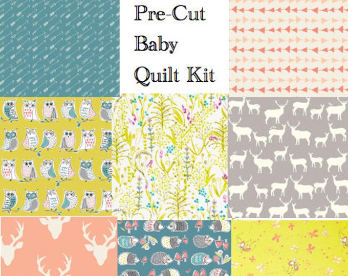 Pre Cut Baby Quilt Kit Hello Bear Modern Rustic Woodland Etsy