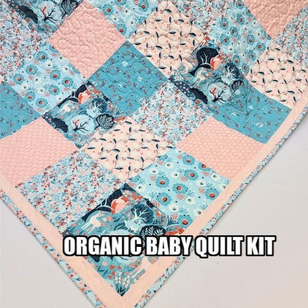 Organic Quilt Kit, Girl, Baby Quilt Kit, Lap, Floral, Modern Love, Do It Yourself, DIY