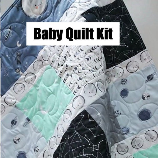 Baby Quilt Kit, Outer Space Theme, Moon Fabric, Patchwork Quilt Kit, Love you to the Moon, Baby Boy, Art Gallery Fabrics