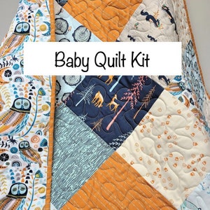 Baby Quilt Kit, Boy, Woodland, Rustic, Deer, Bees, Navy Blue, Orange, Little Forester, Owl, Art Gallery Fabrics, Girl